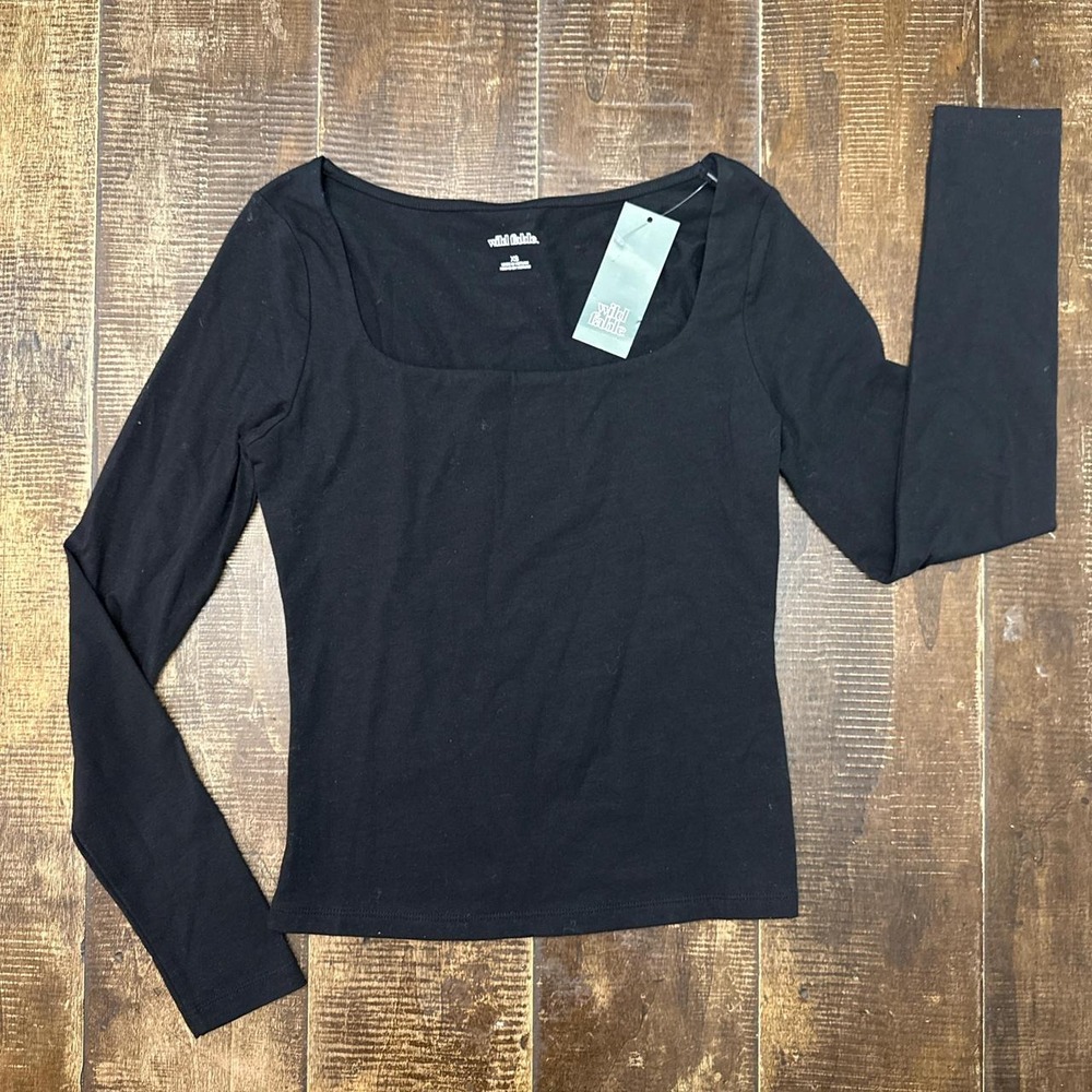 Wild Fable Black Long Sleeve Square Nexk Top